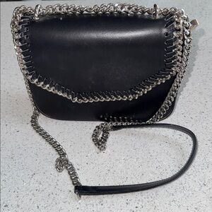 Borse N Pelle Italian Leather Black Chain Trim Shoulder Bag Crossbody